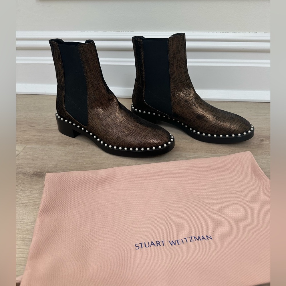 Stuart Weitzman Cline Pearl Booties (BRONZE COLOR Limited Edition)